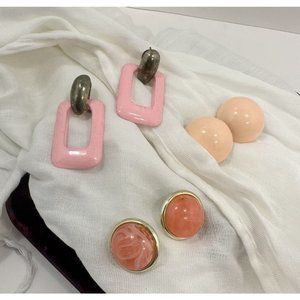Lot of 3 Vintage Womens Pale Pink Pierced Earrings Stud